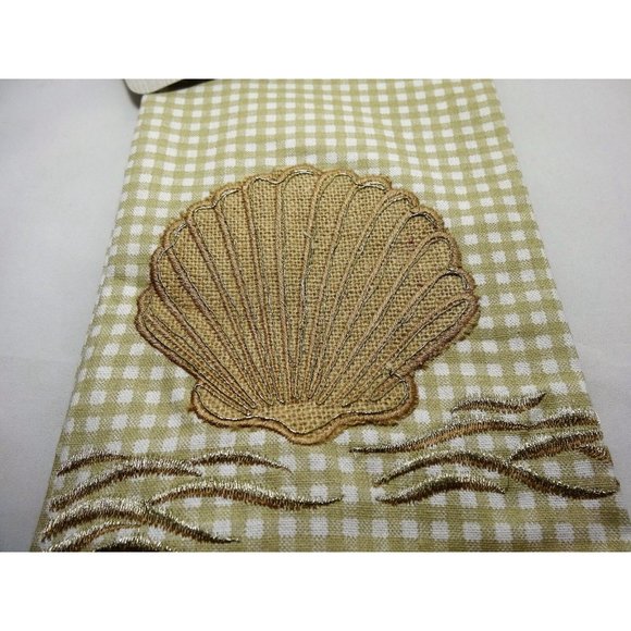 Artistic Accents Nautical Sea Shell Gold Lace Kitchen Towel Beach Cotton Tan NWT - Picture 6 of 8